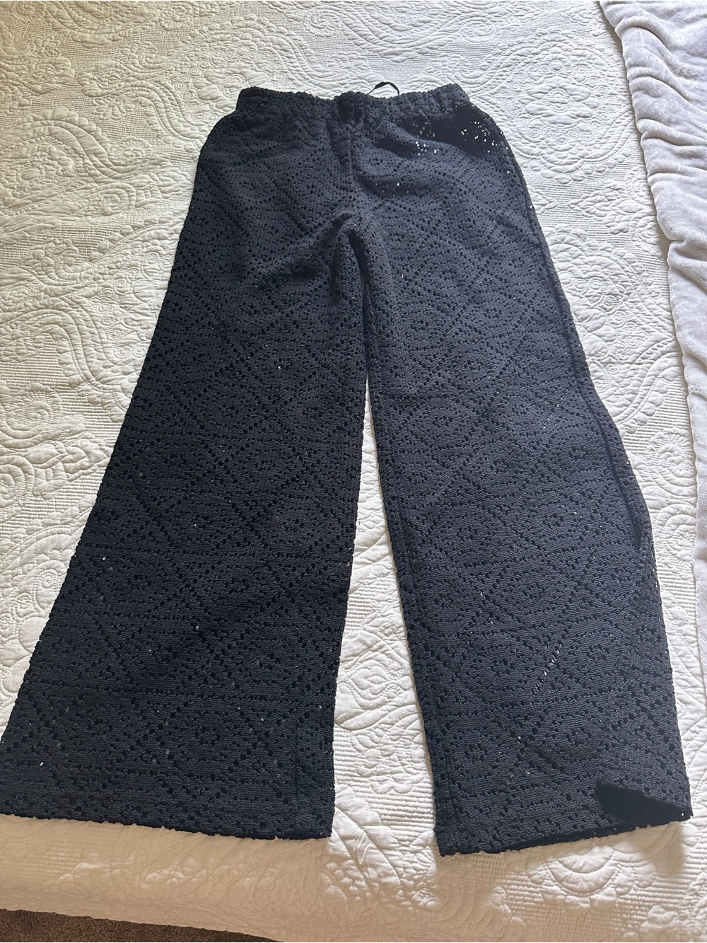 Banana Republic Black Crochet Wide-Leg swimsuit coverup pants